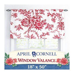 April Cornell Window Valance 18x50 Felicity Red Cotton Floral Toile Kitchen